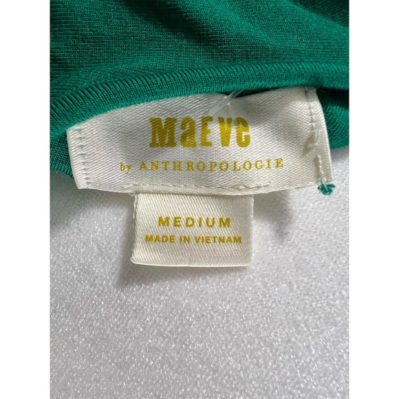 Anthropologie Maeve Green Soft Ruffled Open Back Short Sleeve V Neck Dress Med - Picture 6 of 6